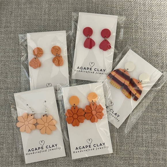 Jewelry - NEW 5 Pairs Polymer Clay Earrings Handmade Fall Colors